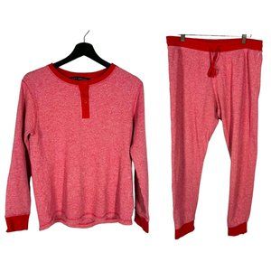 Pact Organic Red Henley Pajama Set Long Sleeve Joggers M/L